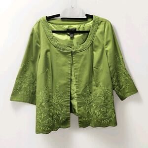 Ecologie Womens Green Floral Embriodered Crop Jacket Plus Size 1X